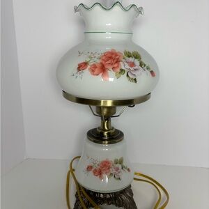 Vintage Hurricane Double Globe Lamps with Pink Floral Detail- 3 light settings